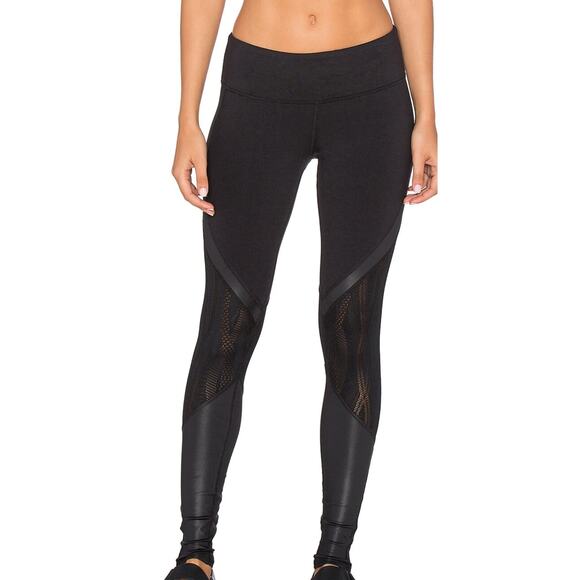 ALO Black Vitality Leggings Sheer Mesh Faux Leather Medium - Picture 2 of 10